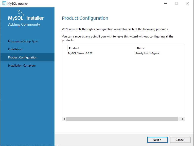 A screenshot displays the MySQL Installer indicating "Ready to configure."