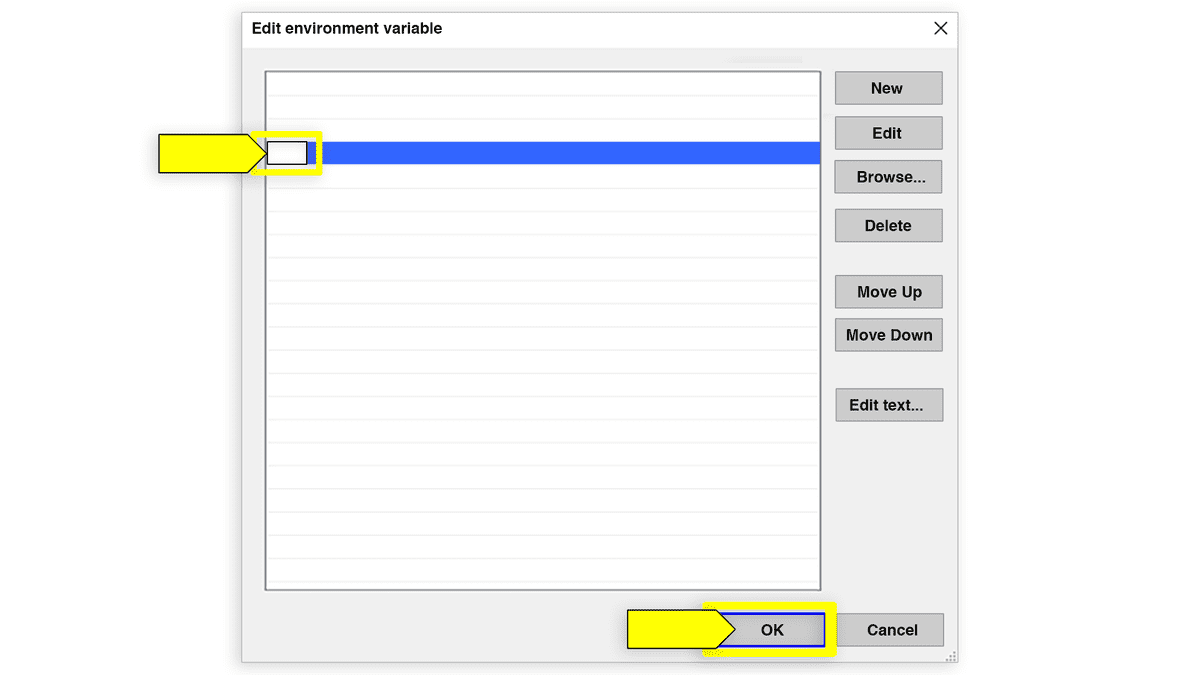 A screenshot displays a blank box in which to paste the PATH.